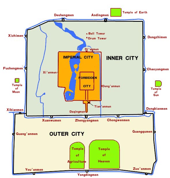 明清北京内外城城墙地图