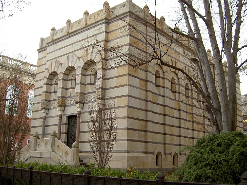 The striped facade of Scroll and Key Hall at 484 College Street