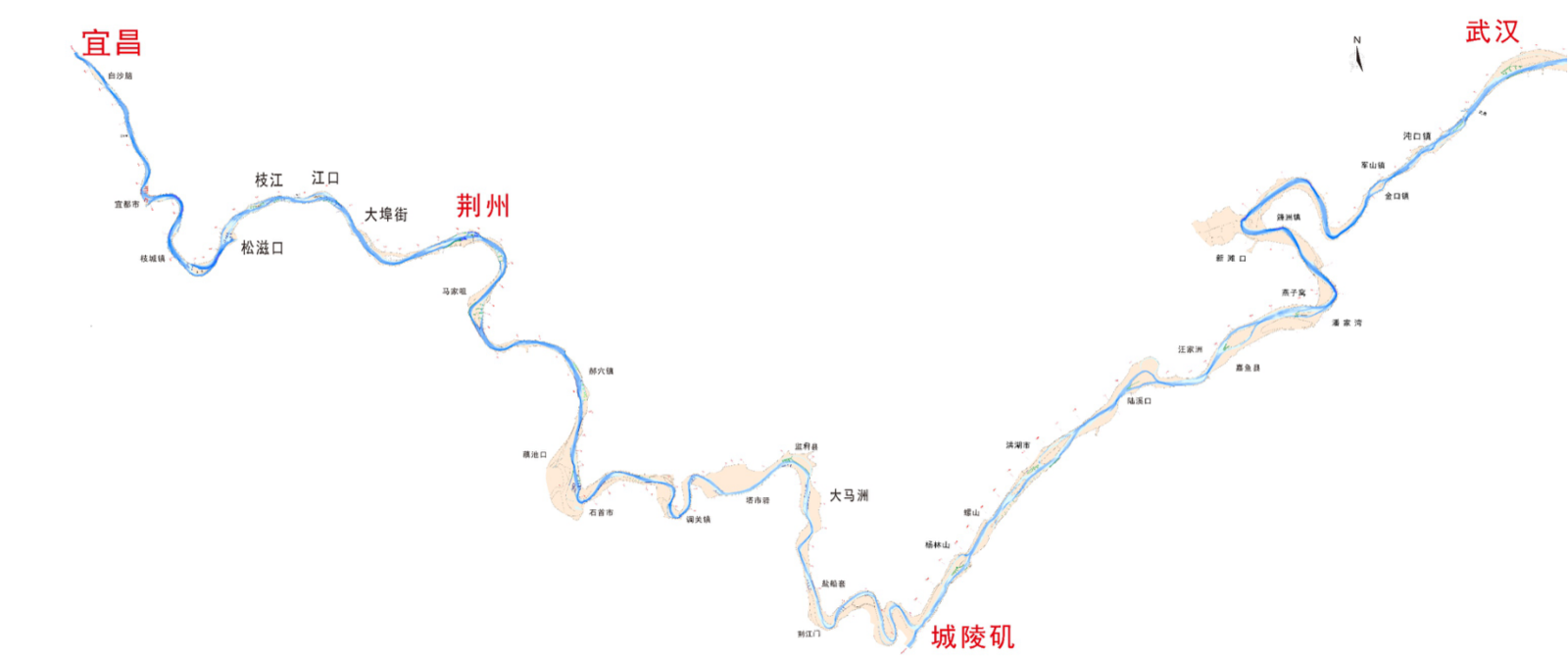 荆江河道弯曲与裁弯取直工程示意图
