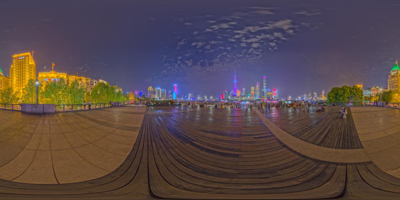 外滩建筑群全景，从浦东滨江拍摄的连续天际线