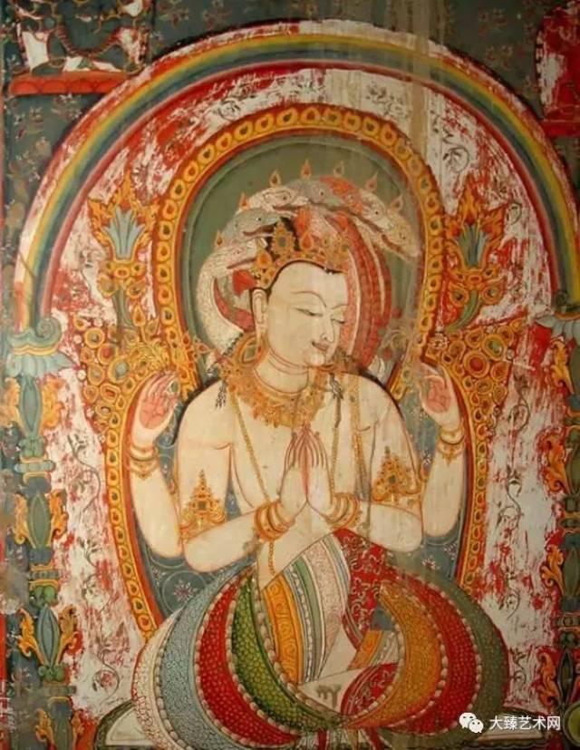 夏鲁寺底层回廊的壁画，带有尼泊尔 Newari 艺术传统的鲜明特征