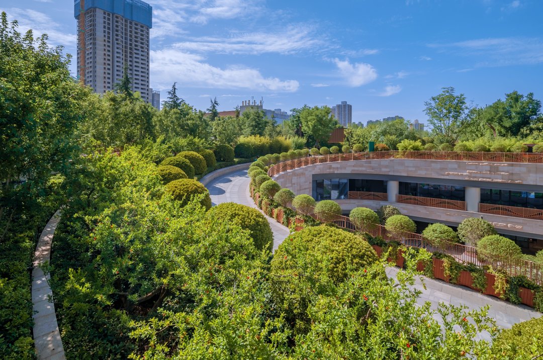 幸福林带航拍全景，两侧是军工厂区和住宅区